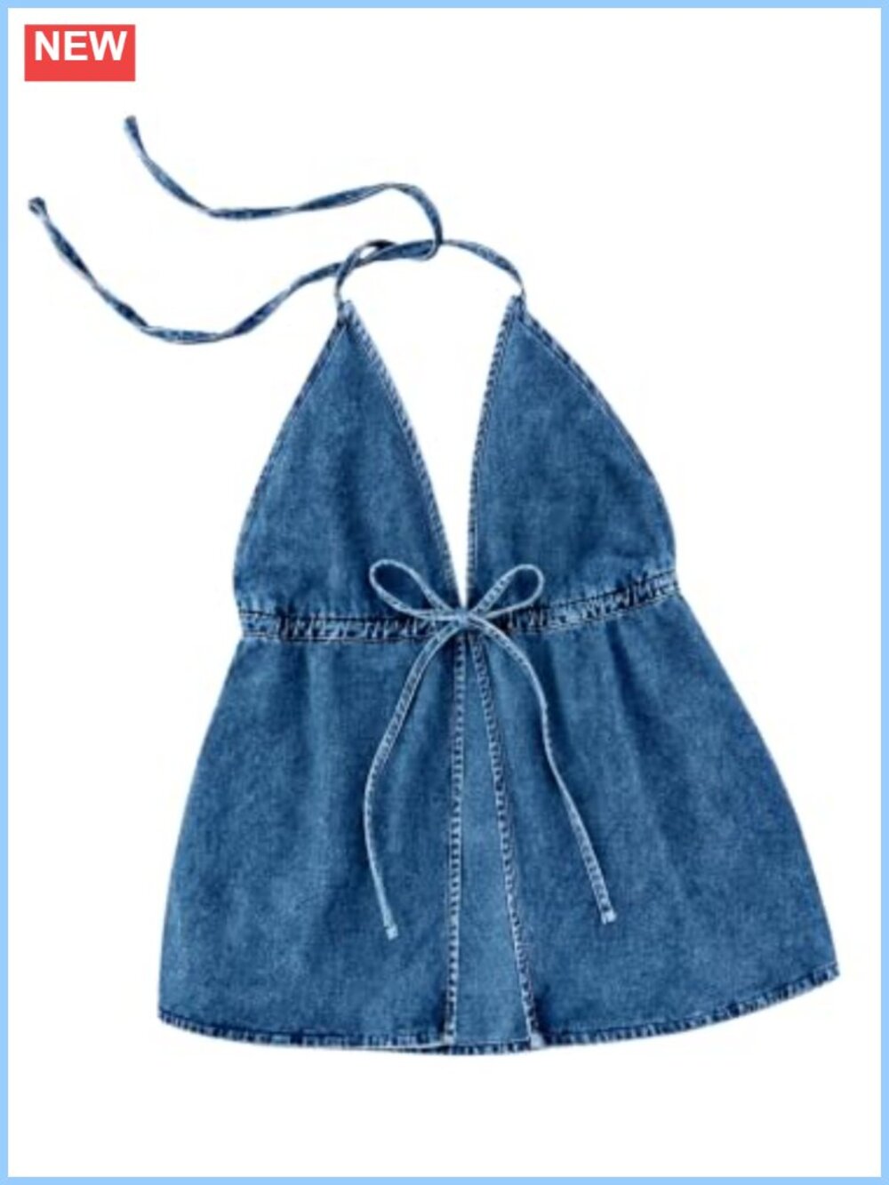 Denim Halter Top Self Tie Sleeveless Jean Crop Tank Top Ruffle Hem